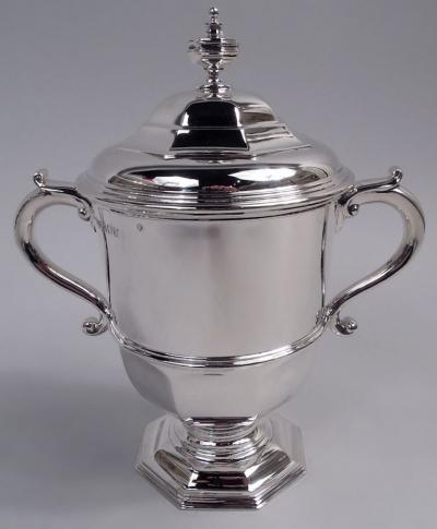 English Neoclassical Sterling Silver Covered Urn Trophy Cup 1958