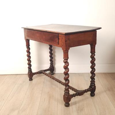 English Oak Barley Twist Tavern Table with Drawer 18th century