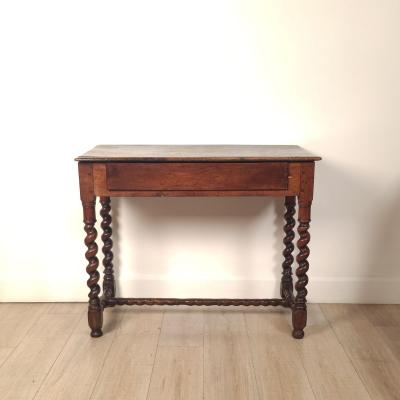 English Oak Barley Twist Tavern Table with Drawer 18th century