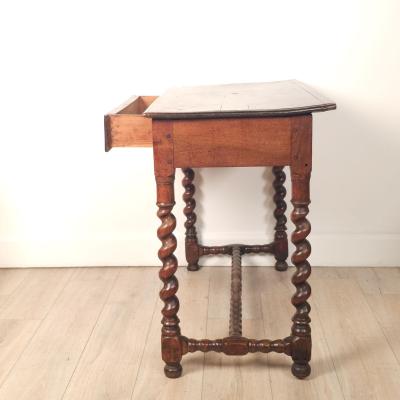 English Oak Barley Twist Tavern Table with Drawer 18th century