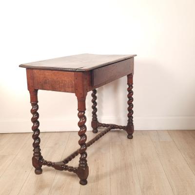 English Oak Barley Twist Tavern Table with Drawer 18th century