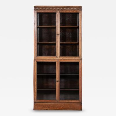 English Oak Carved Modular Glazed Bookcase