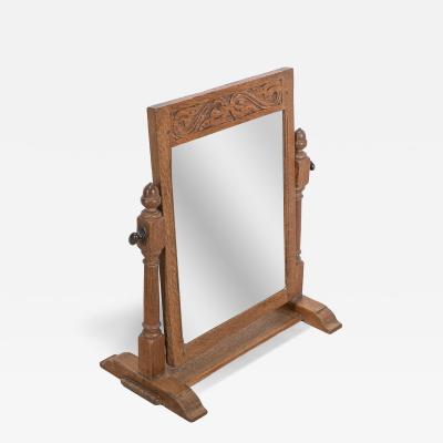 English Oak Cotswold Style Dressing Table Mirror with Turned Acorn Finials