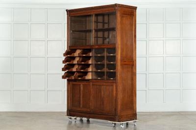 English Oak Glazed Haberdashery Cabinet
