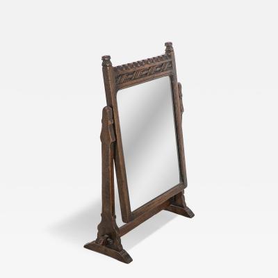 English Oak Gothic Style Dressing Table Mirror with Castellated Top