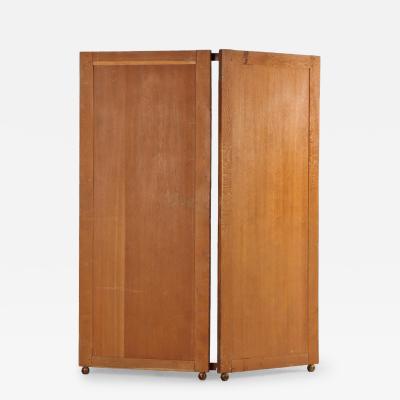 English Oak Linenfold Four Panel Screen with Turned Feet C 1900 