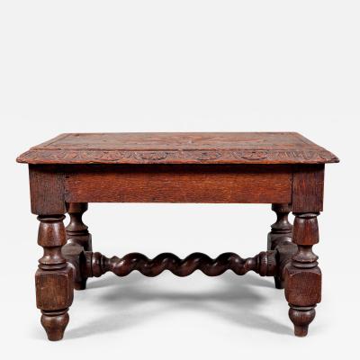 English Oak Miniature Stool with Flower Design on Top