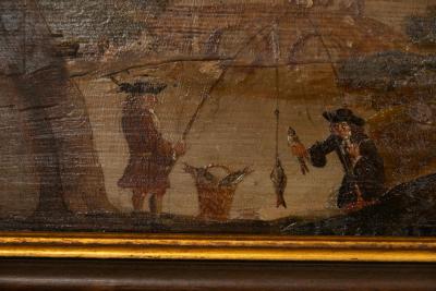 English Oil Painting On Board Of A Fox Hunting Scene
