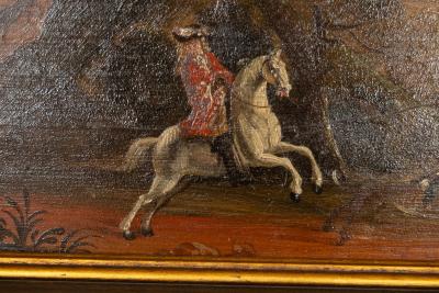 English Oil Painting On Board Of A Fox Hunting Scene