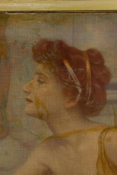 English Oil Painting of Lady with Urn