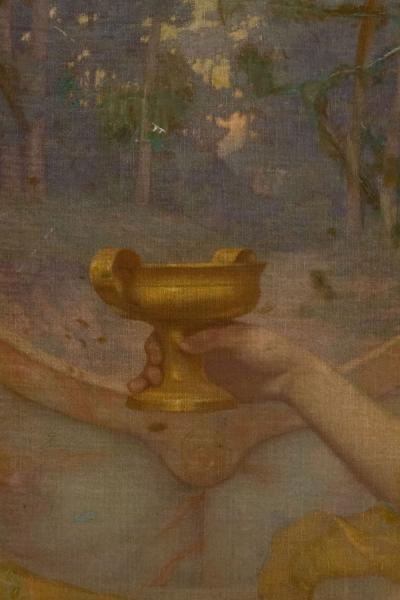 English Oil Painting of Lady with Urn