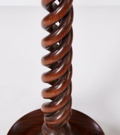 English Open Twist Oak Candlesticks