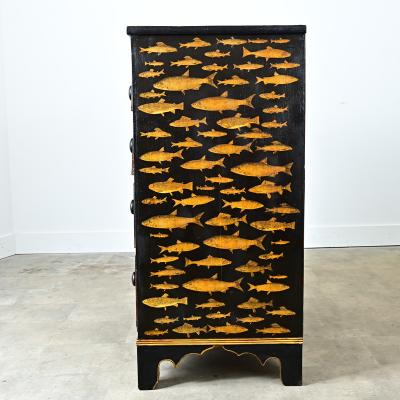 English Painted Chest with Fish Decoupage