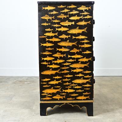 English Painted Chest with Fish Decoupage