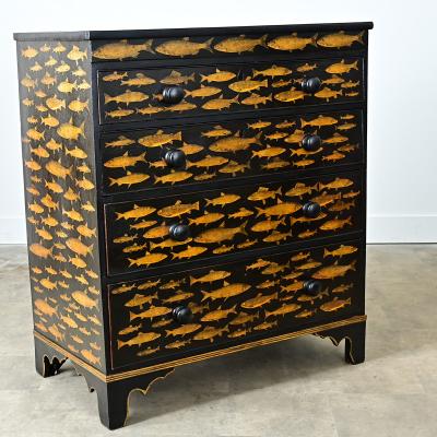 English Painted Chest with Fish Decoupage