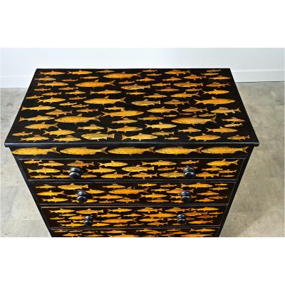 English Painted Chest with Fish Decoupage