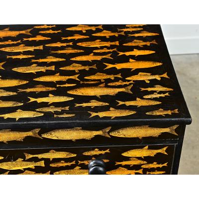 English Painted Chest with Fish Decoupage