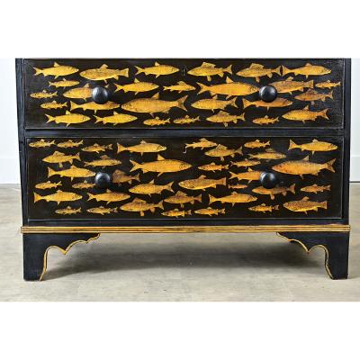 English Painted Chest with Fish Decoupage