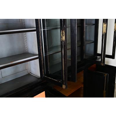 English Painted Ebonized Large Bookcase