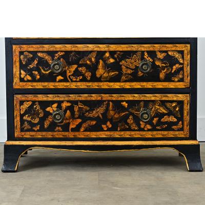 English Painted Pine Chest of Drawers with Moth Decoupage