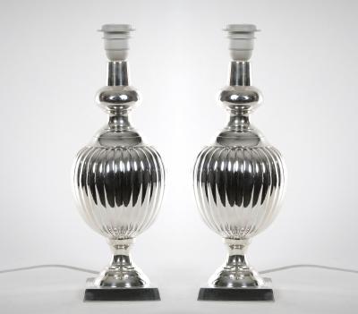 English Pair Mid 20th Century Silver Plate Table Lamp