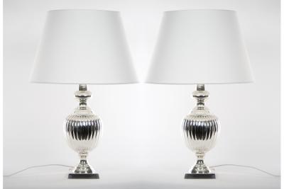 English Pair Mid 20th Century Silver Plate Table Lamp