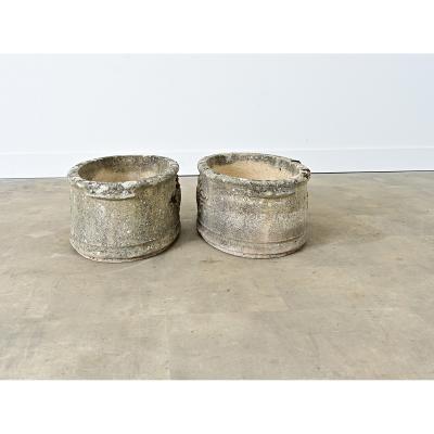 English Pair of 1920s Oval Cast Stone Planters