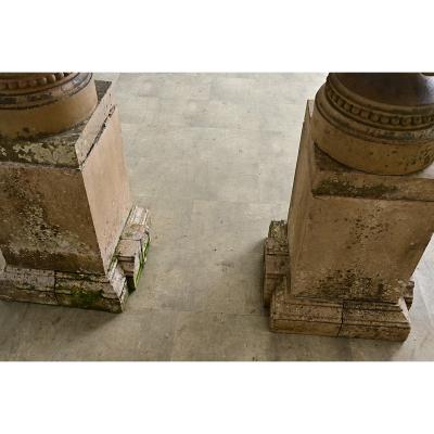 English Pair of 19th Century Carved Stone Garden Urns