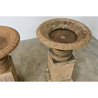 English Pair of 19th Century Carved Stone Garden Urns