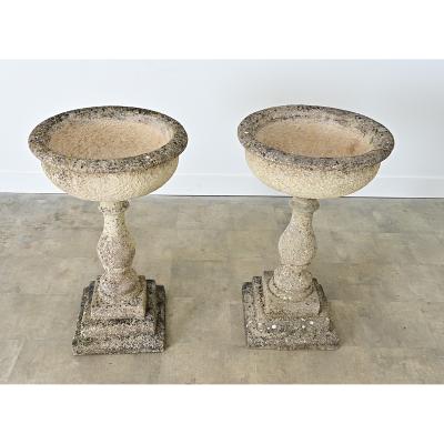 English Pair of 19th Century Cast Stone Planters