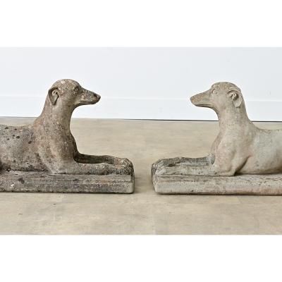 English Pair of Cast Stone Whippet Garden Statues