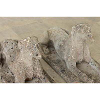 English Pair of Cast Stone Whippet Garden Statues