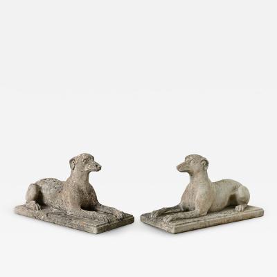 English Pair of Cast Stone Whippet Garden Statues