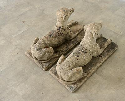English Pair of Cast Stone Whippet Garden Statues