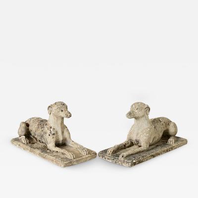 English Pair of Cast Stone Whippet Garden Statues