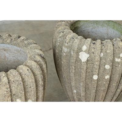 English Pair of Fluted Stone Planters