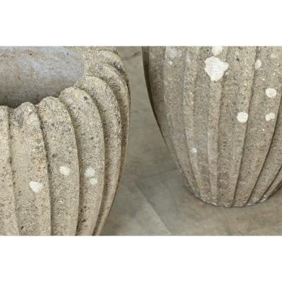 English Pair of Fluted Stone Planters