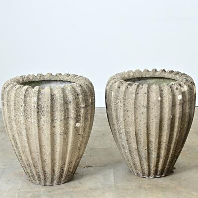 English Pair of Fluted Stone Planters
