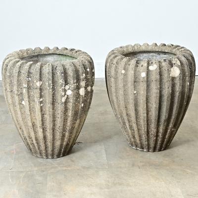 English Pair of Fluted Stone Planters