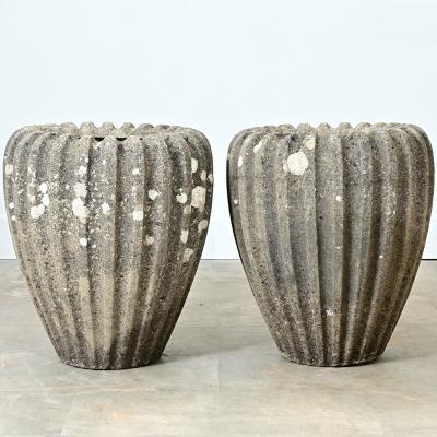 English Pair of Fluted Stone Planters
