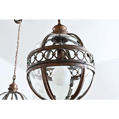English Pair of Glass Globe Lanterns