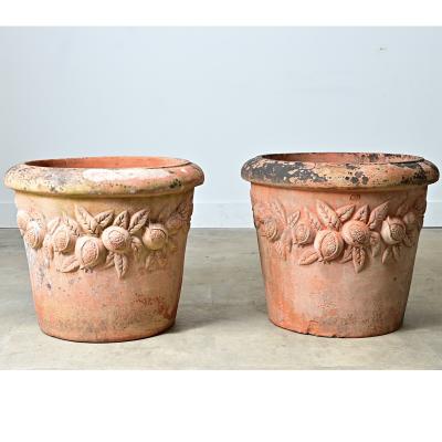 English Pair of Large 20th Century Terracotta Decorated Planters
