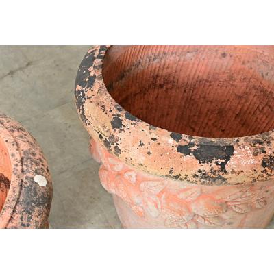 English Pair of Large 20th Century Terracotta Decorated Planters