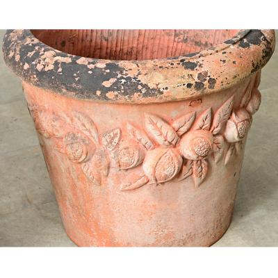 English Pair of Large 20th Century Terracotta Decorated Planters