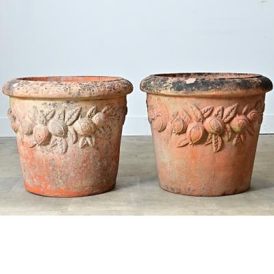English Pair of Large 20th Century Terracotta Decorated Planters