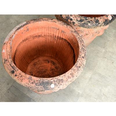 English Pair of Large 20th Century Terracotta Decorated Planters