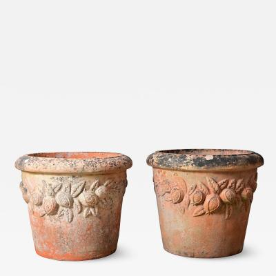 English Pair of Large 20th Century Terracotta Decorated Planters
