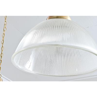 English Pair of Vintage Industrial Holophane Glass Pendants