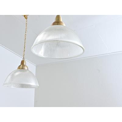 English Pair of Vintage Industrial Holophane Glass Pendants