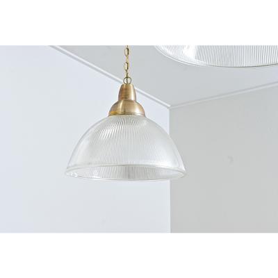 English Pair of Vintage Industrial Holophane Glass Pendants